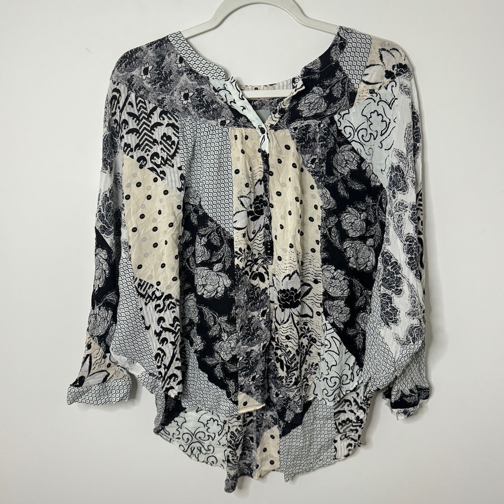 Anthropologie Maeve Patchwork Mixed Print Blouse Size Small Linden Dolman Sleeve